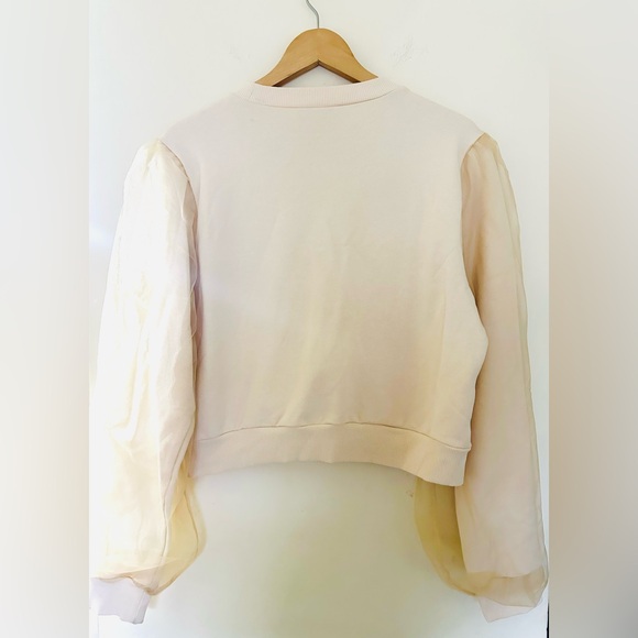 Anthropology Utility Pocket Pullover Sweater Womens Cream Sheer‎ Crew Neck Sz L - Picture 3 of 9